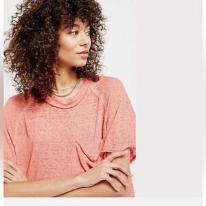 Free People Womens We The Free Kyoto Tee Shirt Too Pretty Guava M front pocket